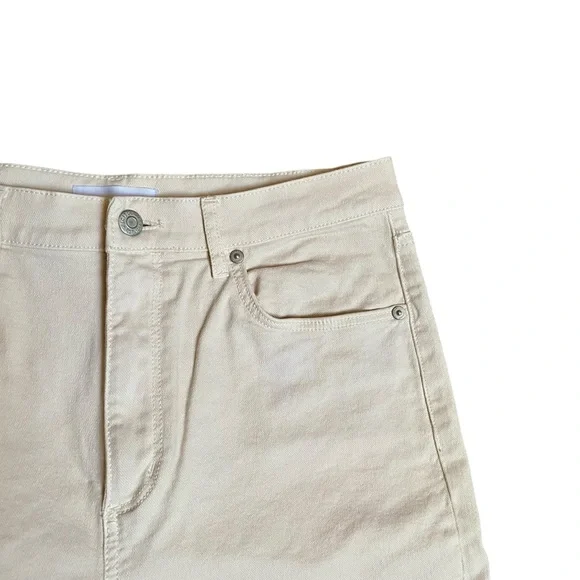 LOFT Cream High Rise Straight Leg Jeans Raw Hem Cropped Size 6 - Picture 3 of 12